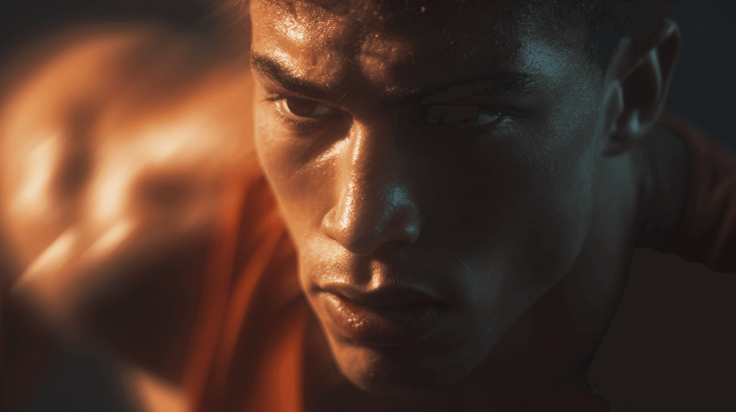 Orange shirt Man running motion blur