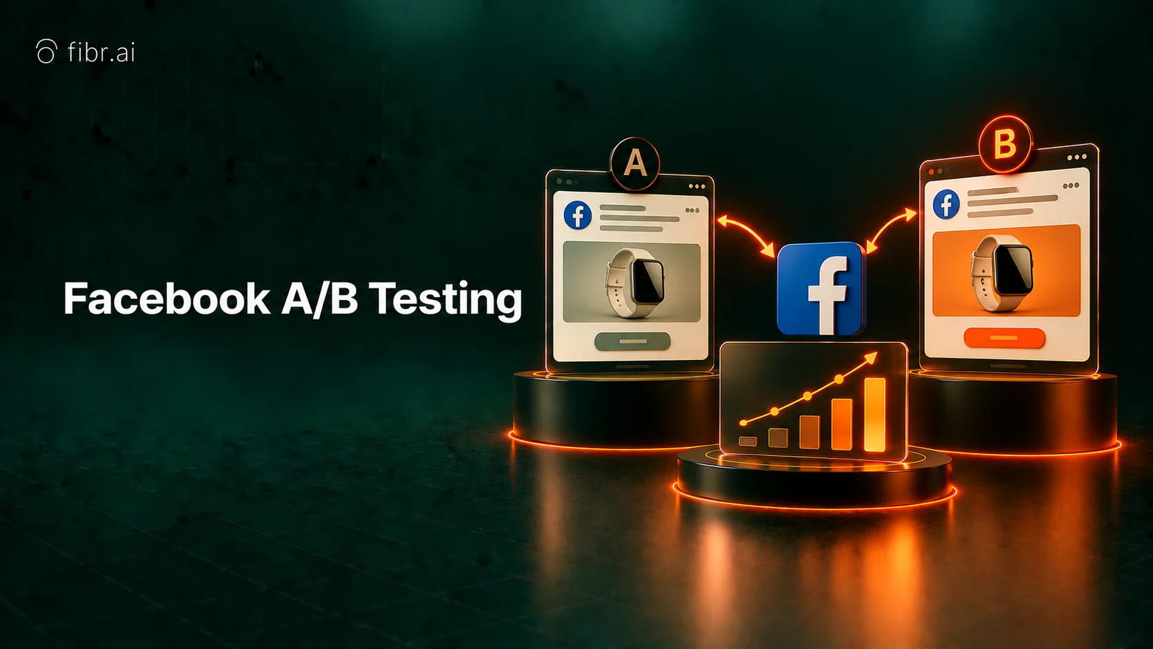 Facebook A/B testing with ad variants and performance analytics.