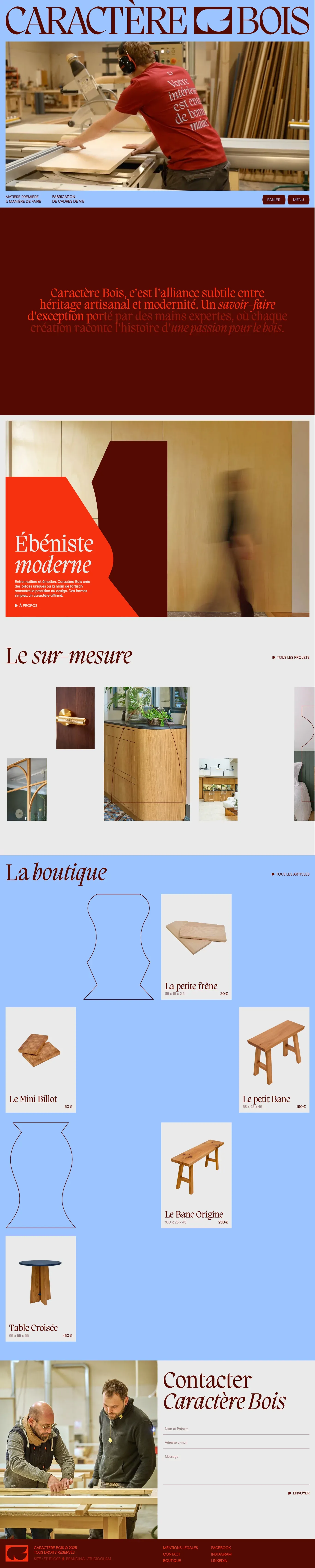 Caractère Bois portfolio page screenshot showcasing Design and Ecommerce design