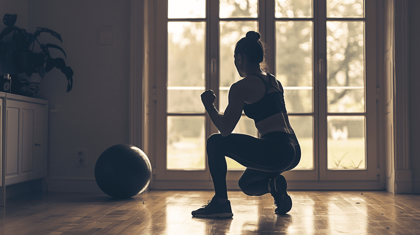 Individual doing a squat as part of a progressive overload workout plan.