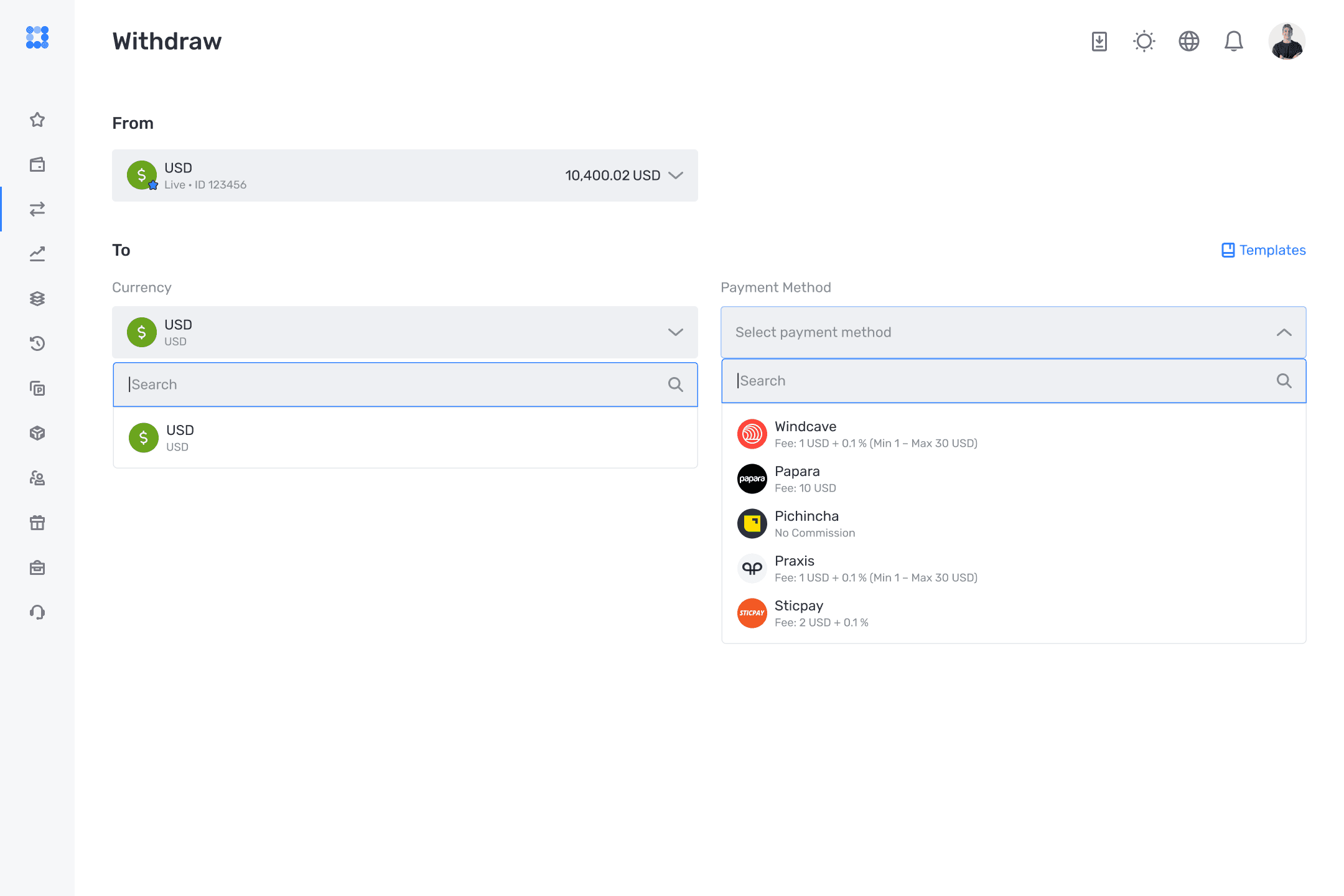 Customisable Withdrawal Options