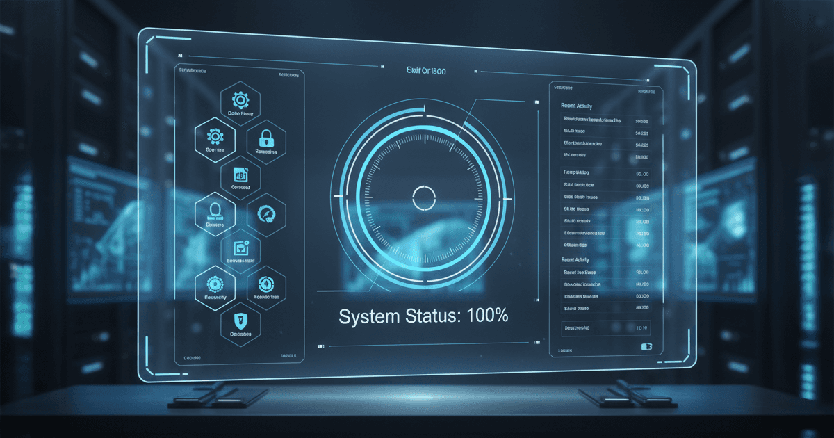 GENERATE: Abstract AI architecture diagram showing 6 interconnected agent nodes, data flowing between them, dark blue to strategic blue gradient, professional tech aesthetic, 16:9