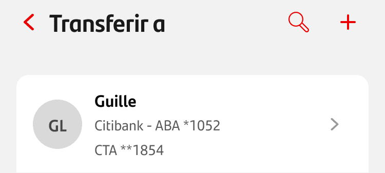Santander Web's transfer form. The recipient, account and ammount selection can be made inside this single screen