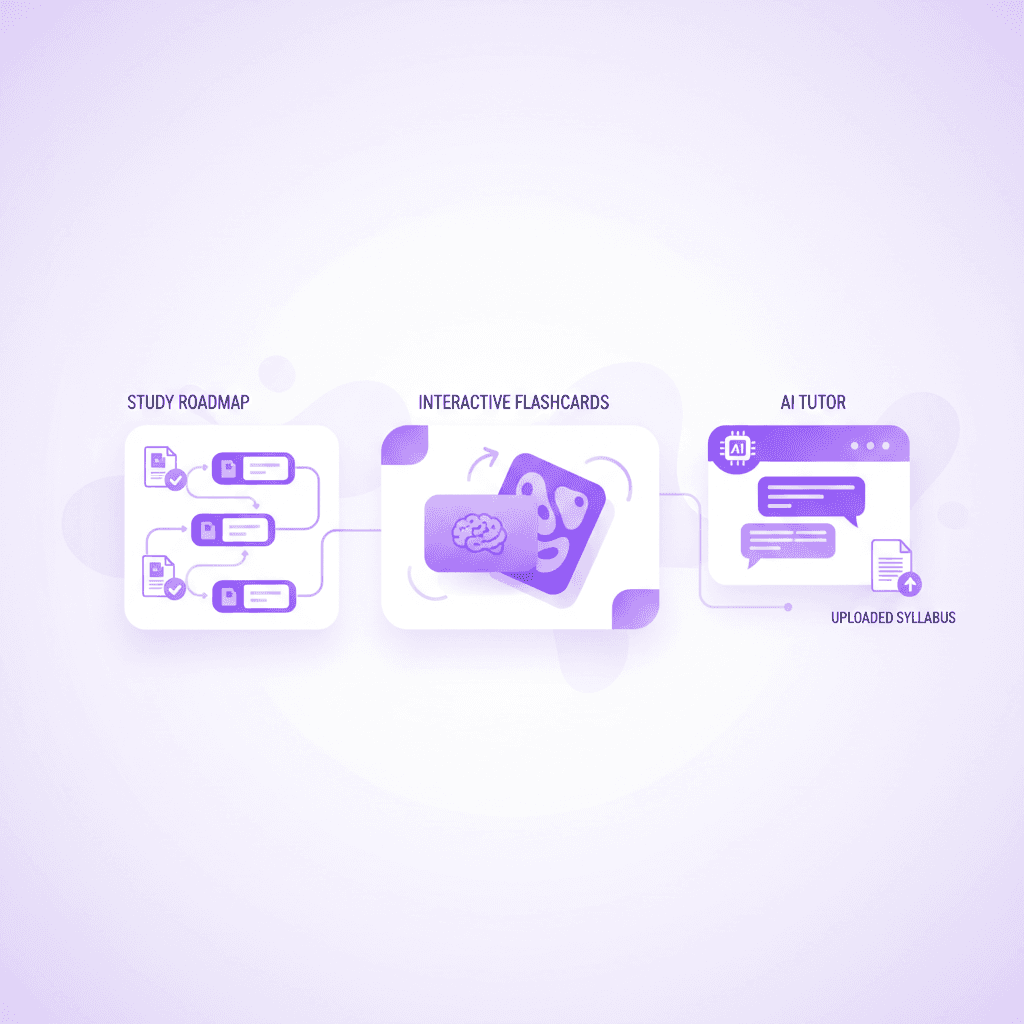 Penseum workspace displaying AI-generated study guides and interactive quizzes