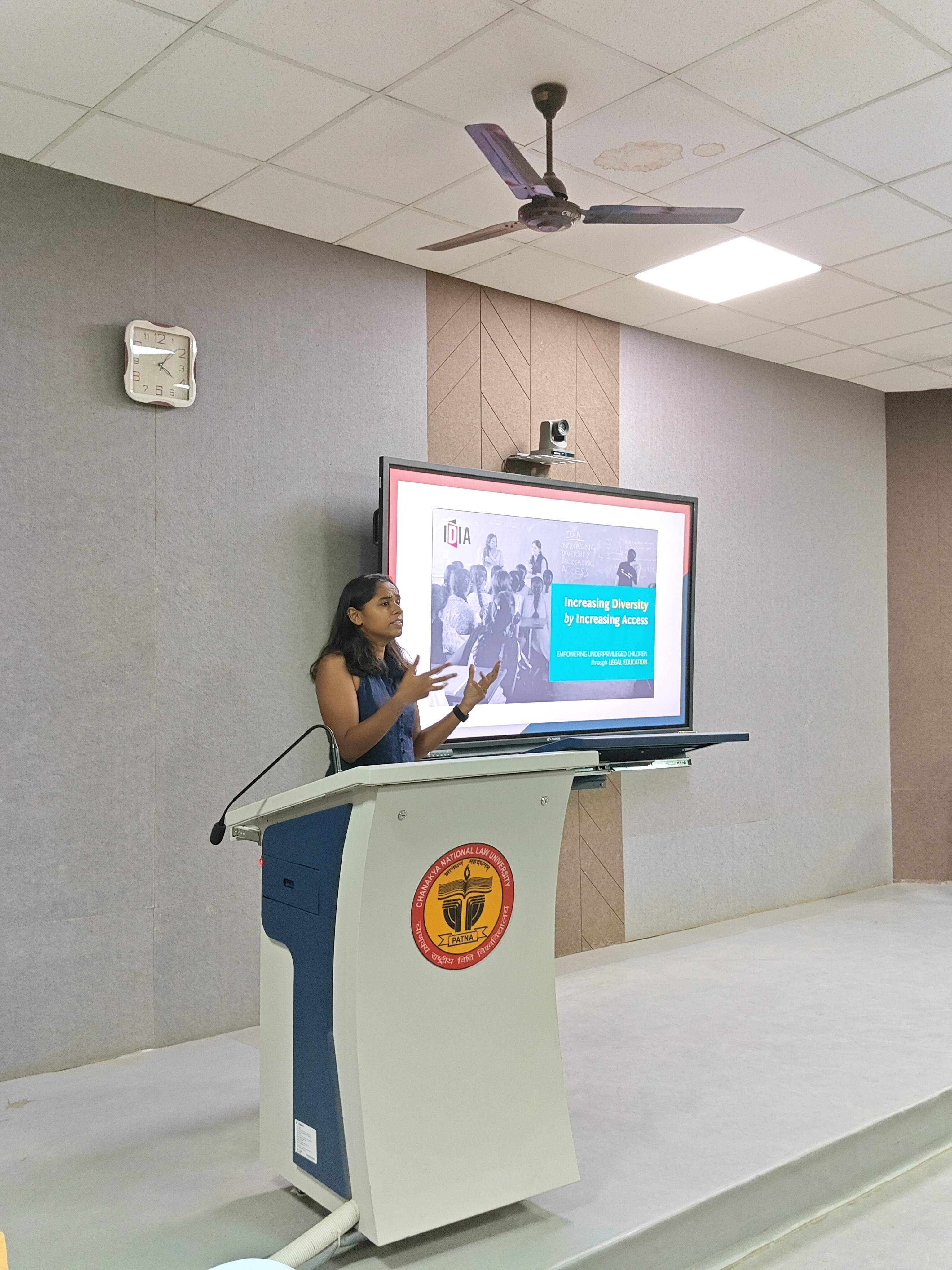 Gatha G B speaking at CNLU, Patna during a JI 101 workshop
