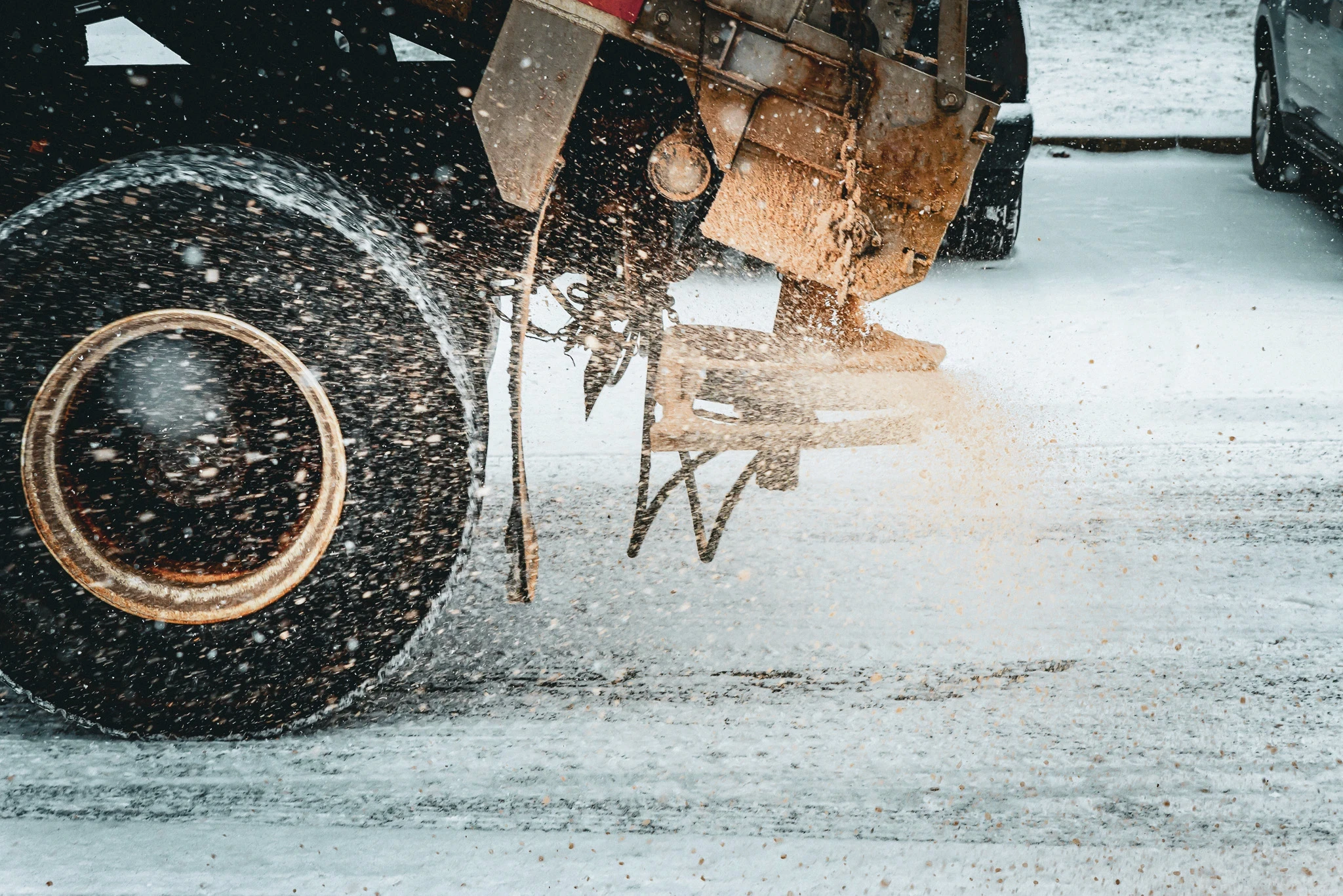 deicer truck in the snow