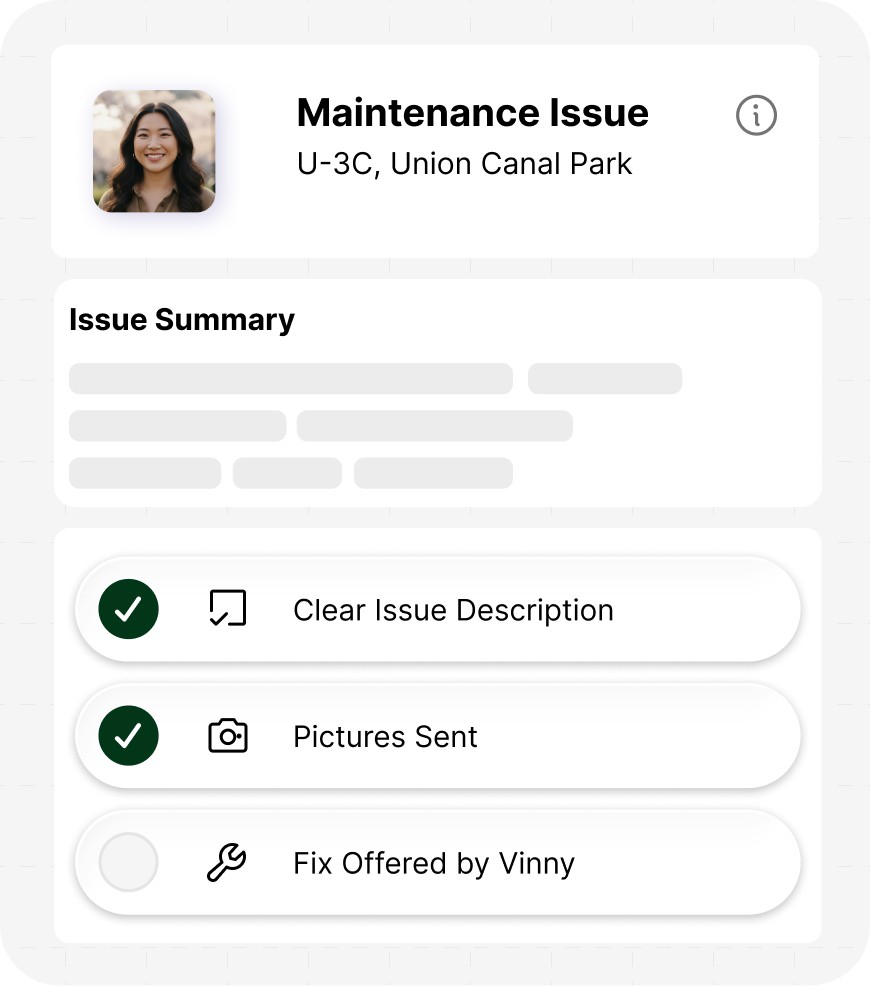 Vinny automatiza las tareas de gestión de propiedades, desde la escalación de mantenimiento hasta la renovación de arrendamientos, a través de WhatsApp, teléfono y Gmail.