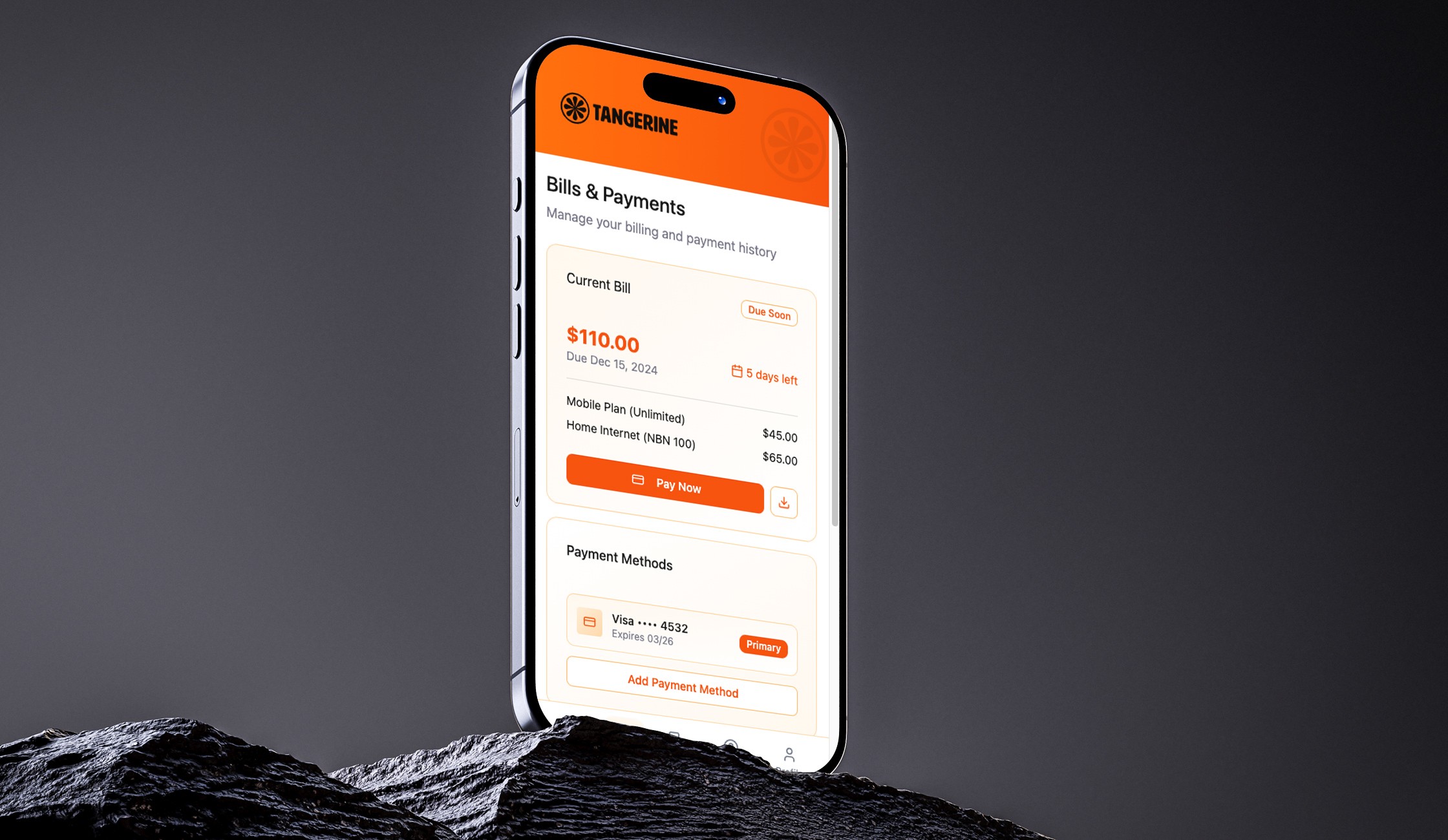  Tangerine mobile app - bills screenBills