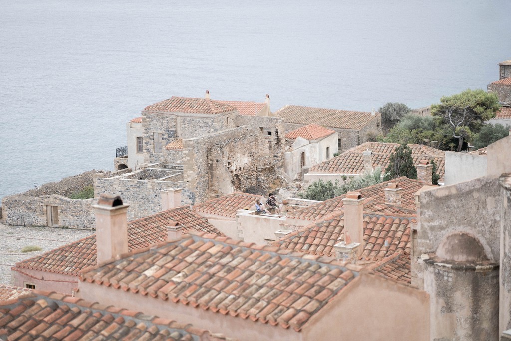 couple in mediterranean village