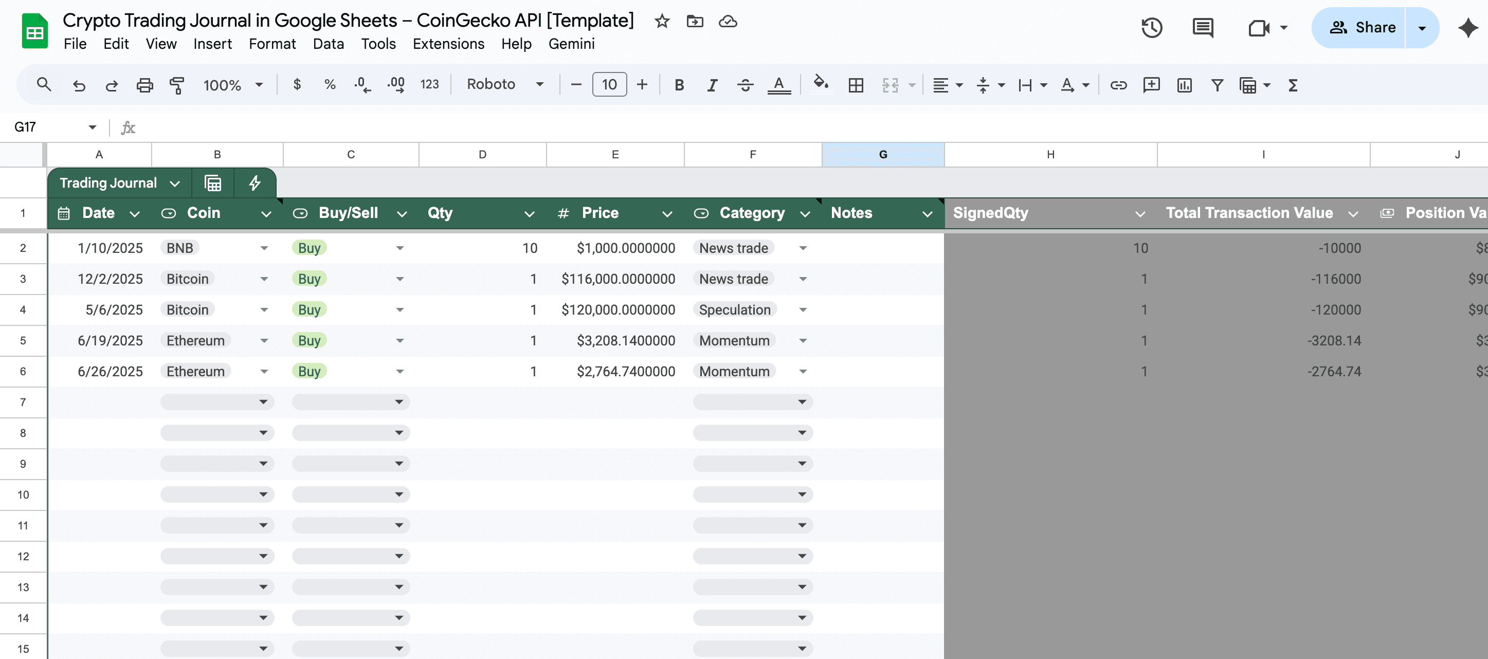 Crypto Spreadsheet Templates for Google Sheets & Excel | CoinGecko API