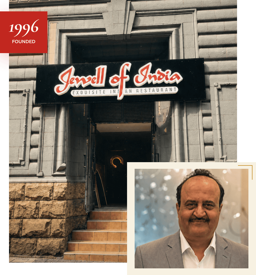 Jewell of India restaurant entry image with founder