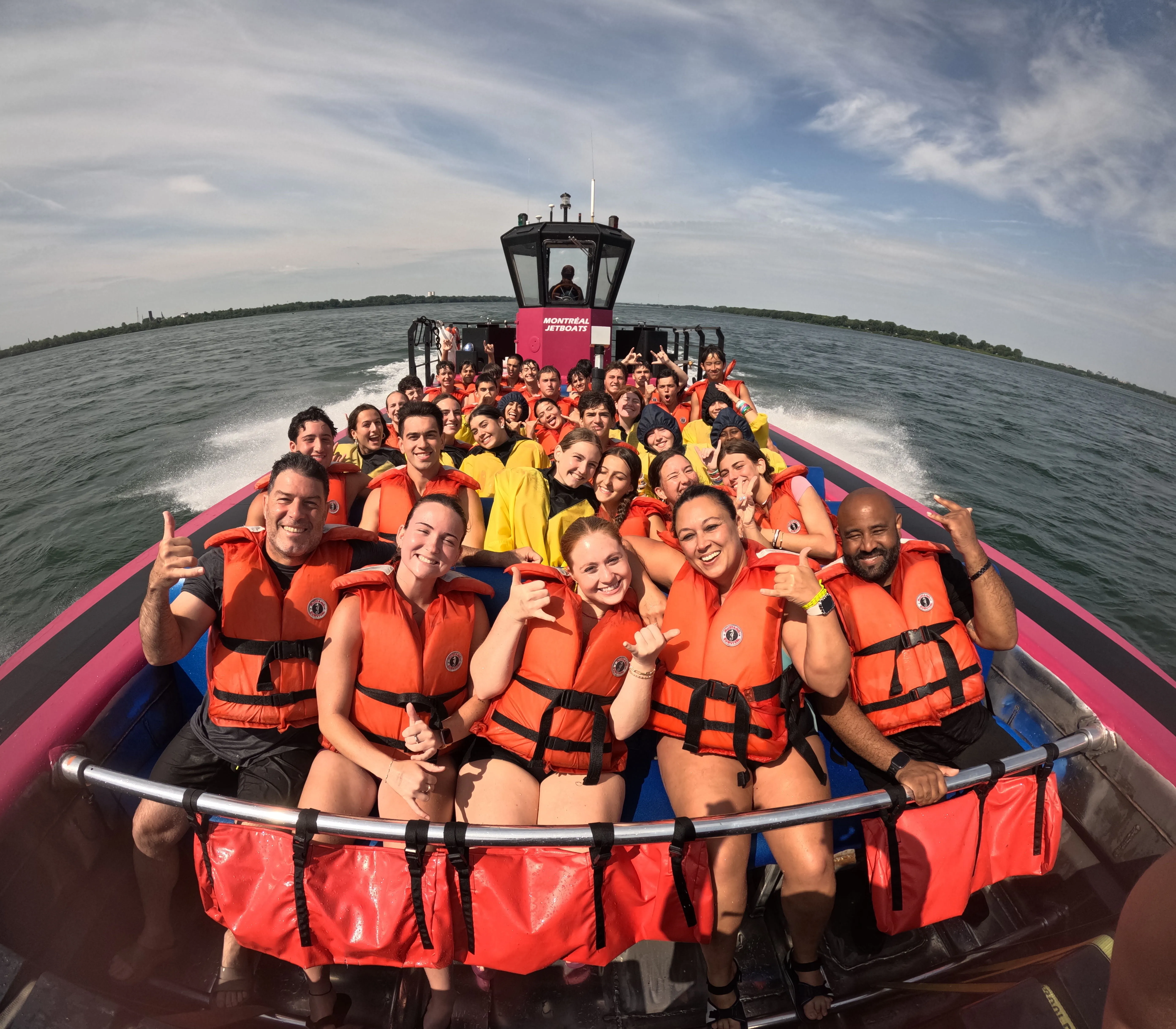 Camp Lenox staff on a jet boat ride during a group outing
