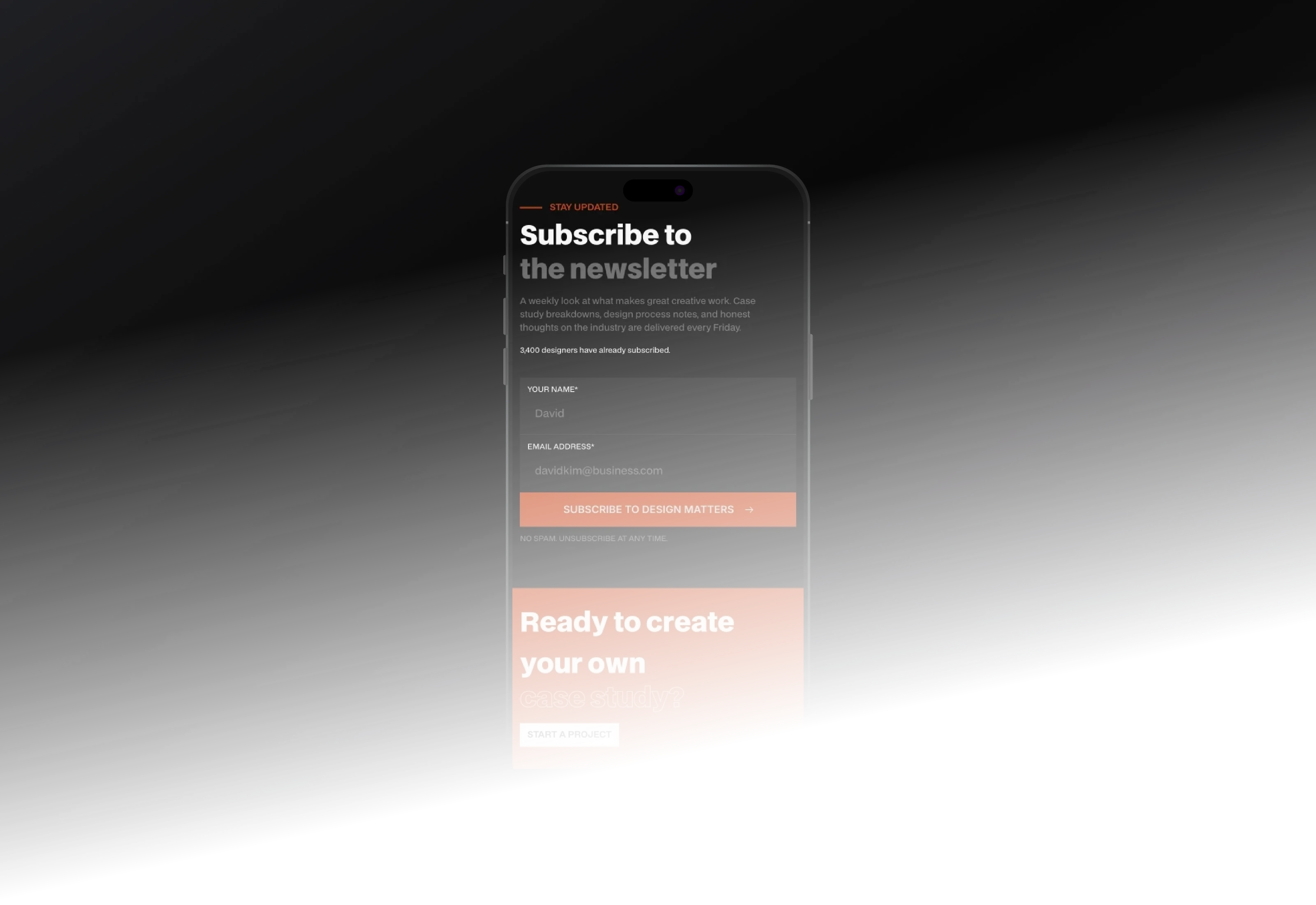 marktick, a framer dark themed website template main page highlights mock of mobile version