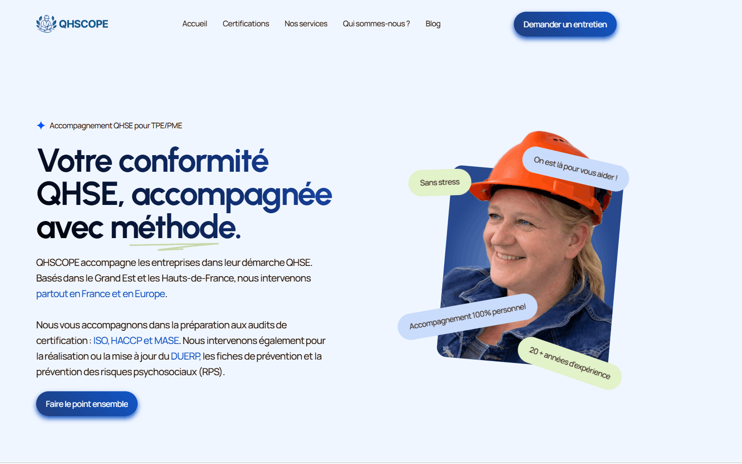 Anne Mouton, fondatrice du cabinet de conseil QHSE Qhscope, sur le terrain — refonte de site internet par SL Vision