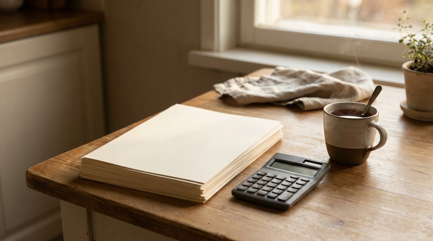 A household reviewing paperwork at a kitchen table