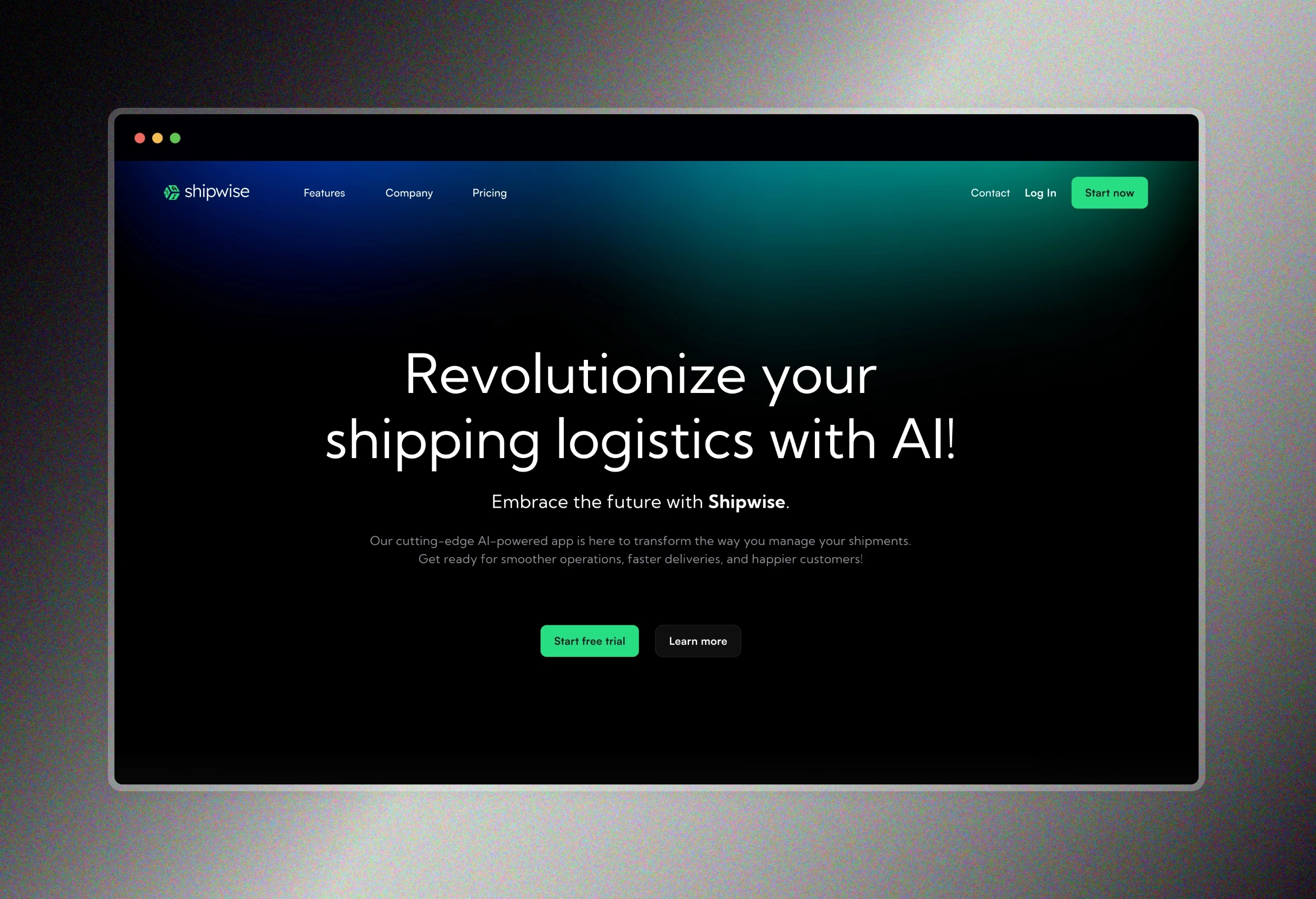 Shipwise logistics platform homepage displayed on desktop
