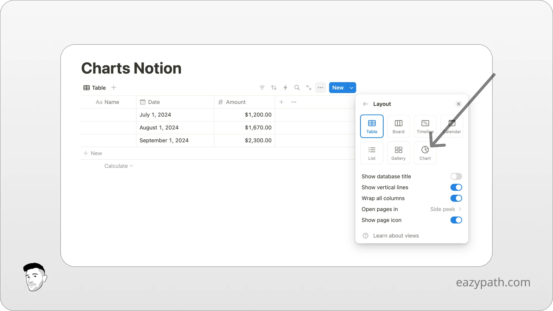 How to create a chart in Notion - Step 1