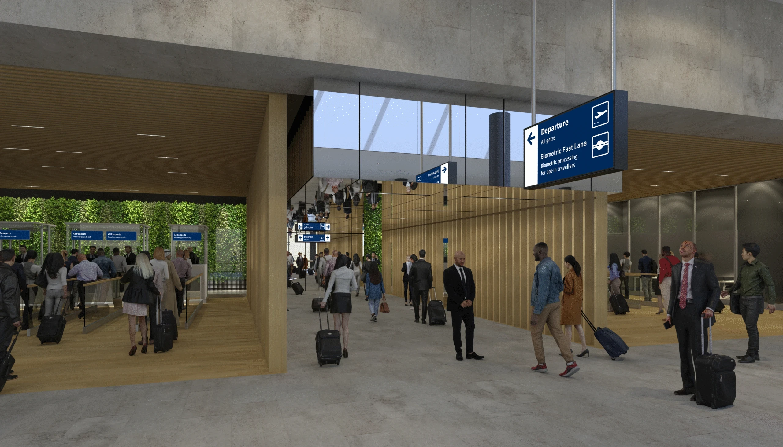 Airport showing contactless corridor for fast lane passengers