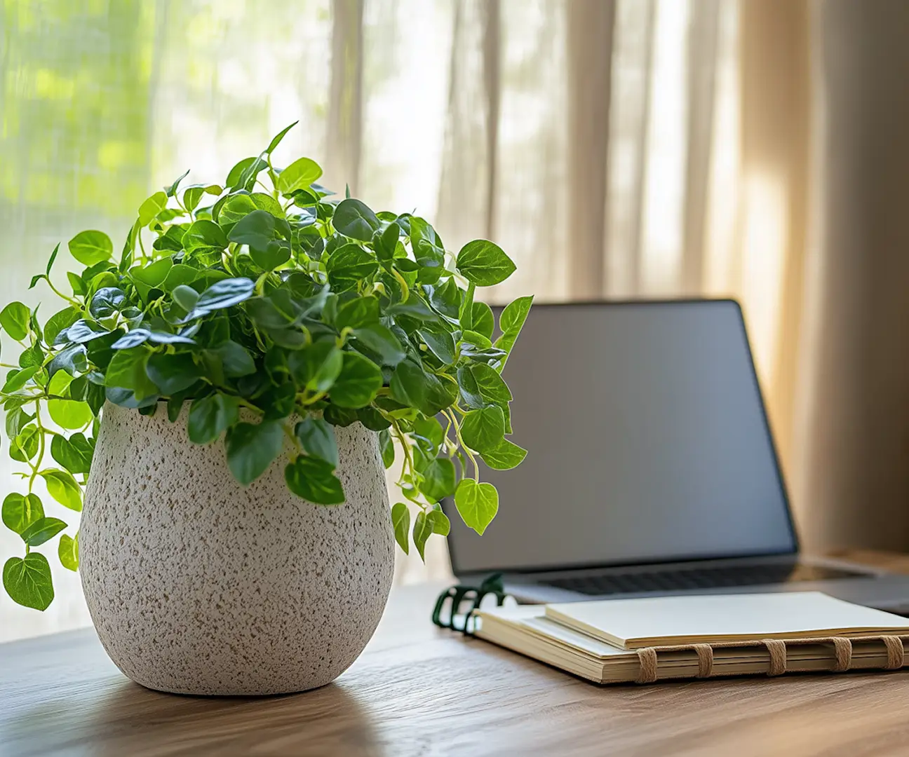 green tree on the dask with computer