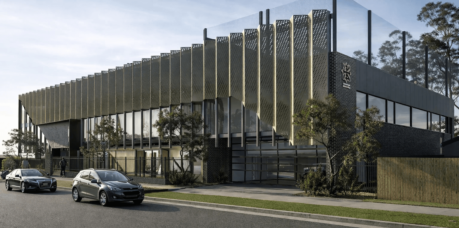 Geometric wooden wall panels with angled shapes and warm highlights.