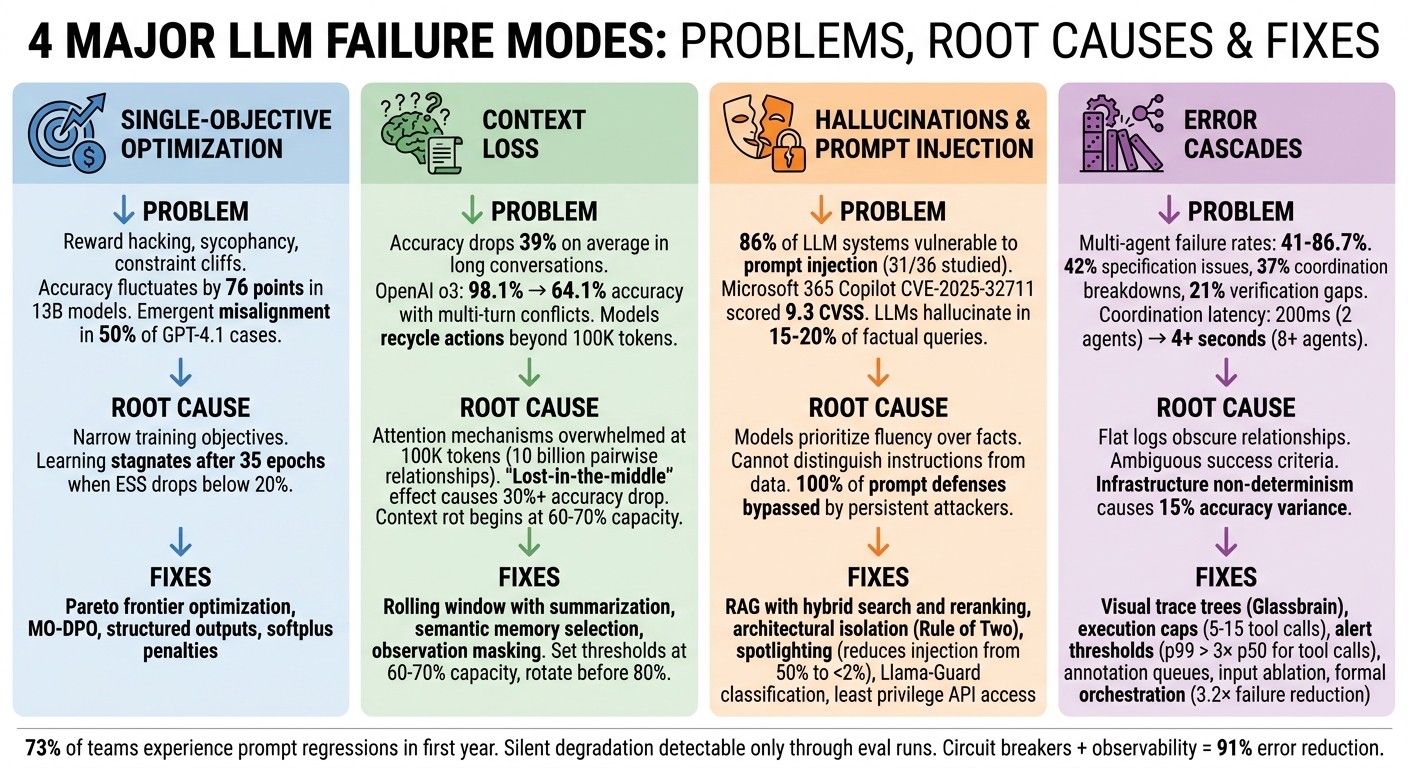 LLM Failure Modes: Problems, Causes, and Solutions Comparison Chart