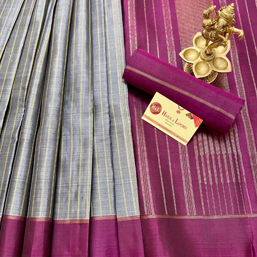 Ash Silver and Magenta Kanchivaram Silk Saree