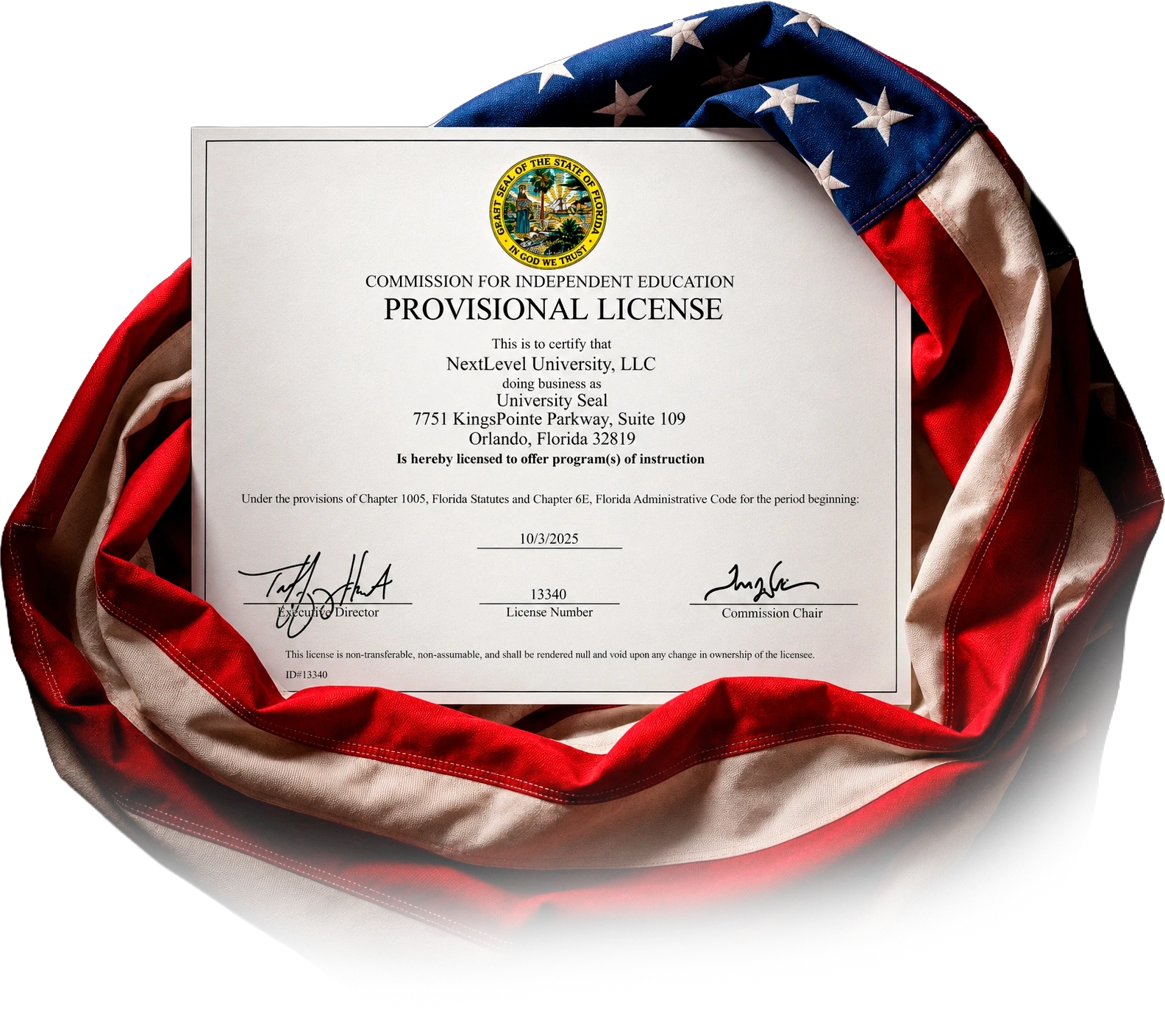 Certificado de filiação da Harold Gillies University à American Association for Higher Education