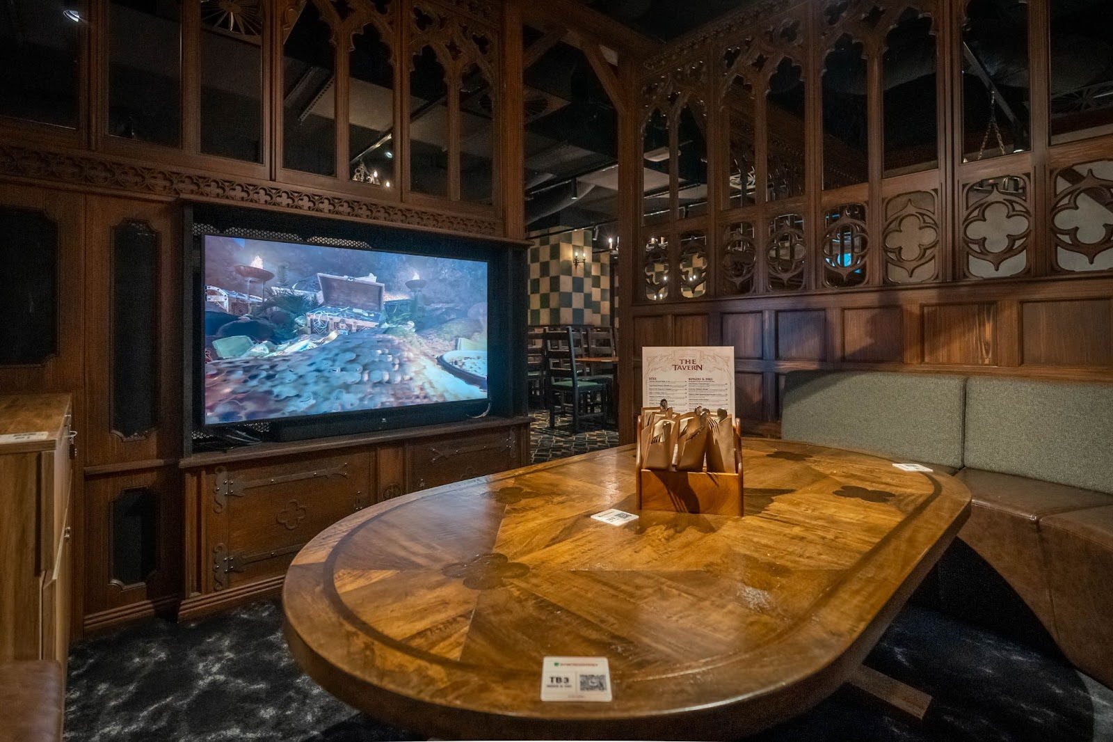 A close up of a pizza on a table at Fortress
