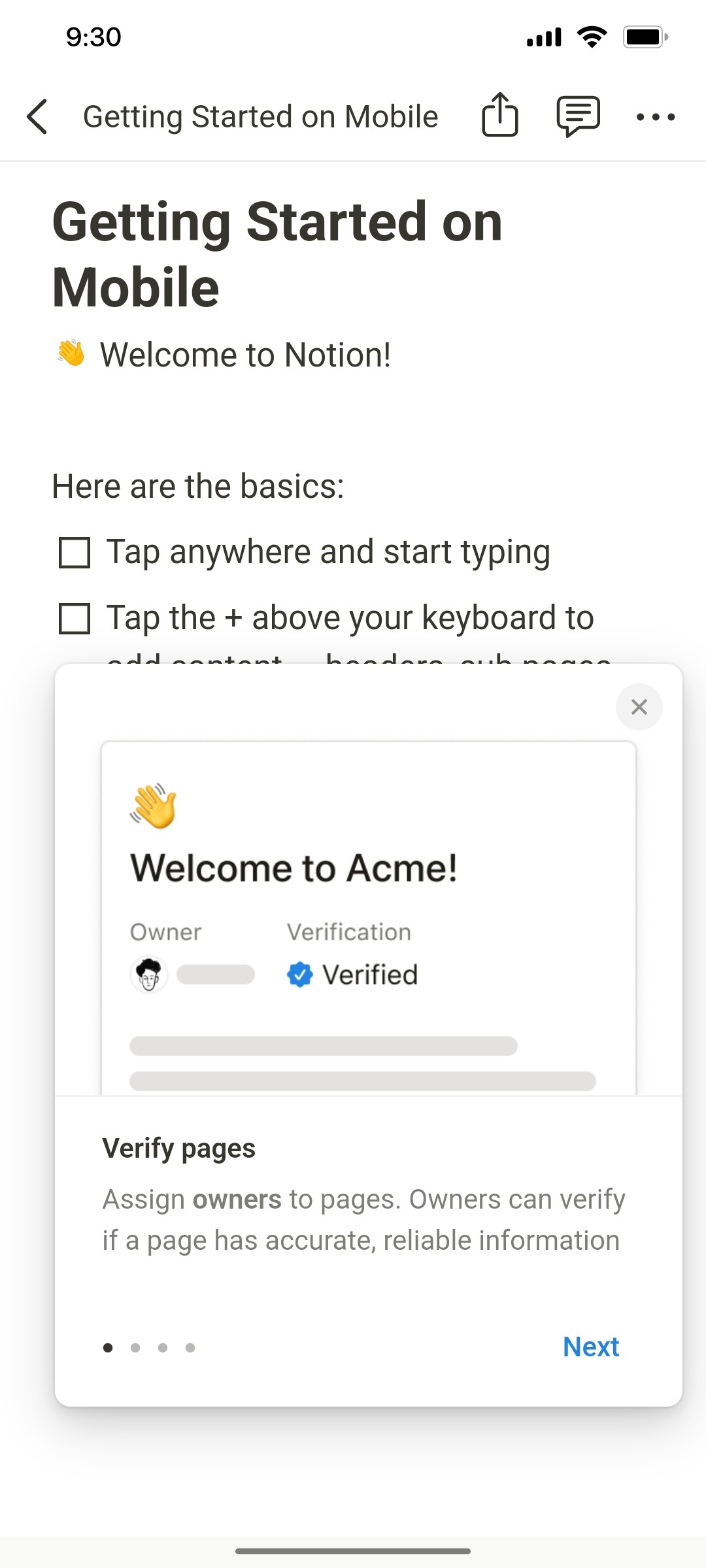 Notion App Welcome to acme Screen