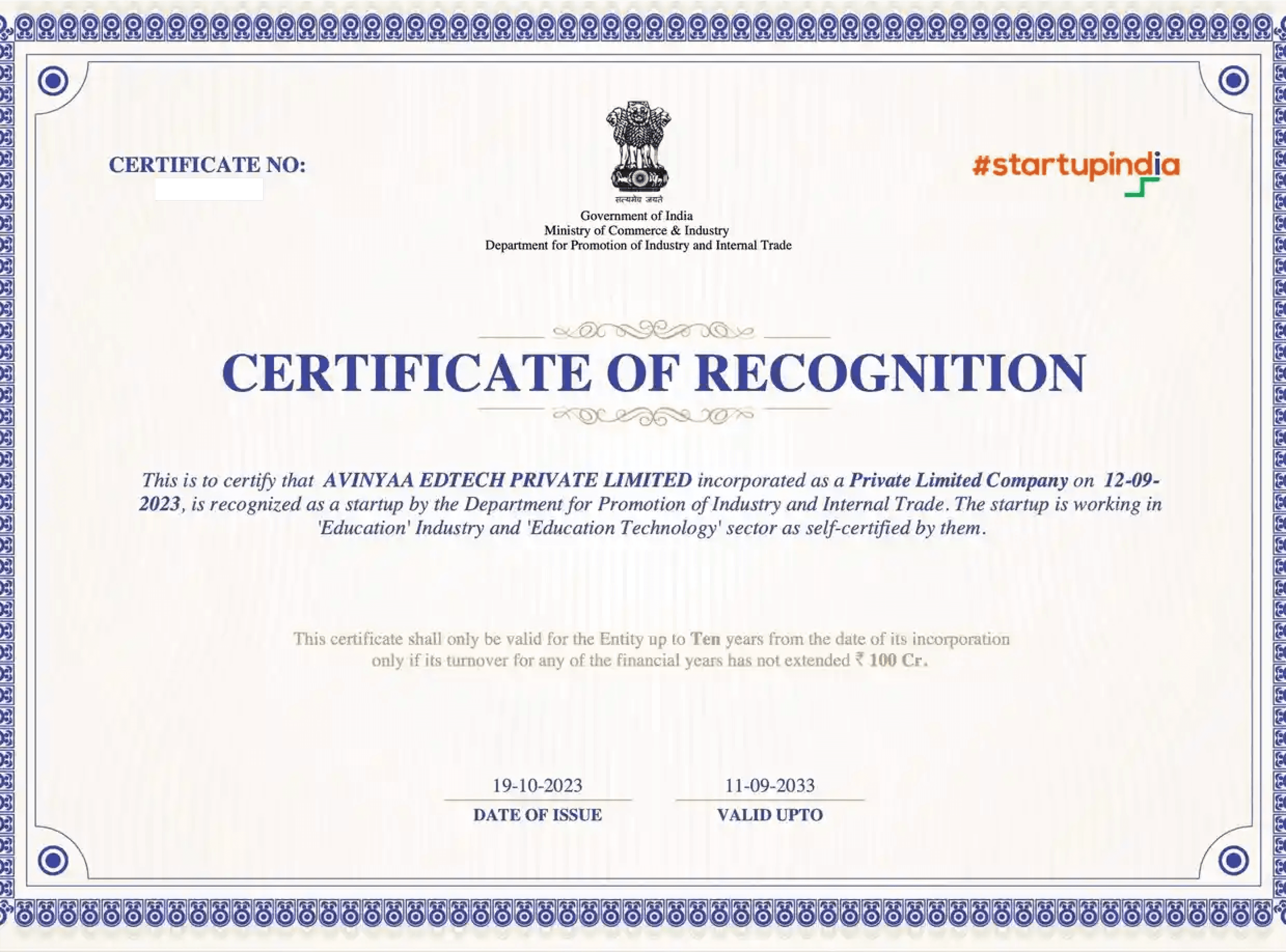 #startupindia certificate