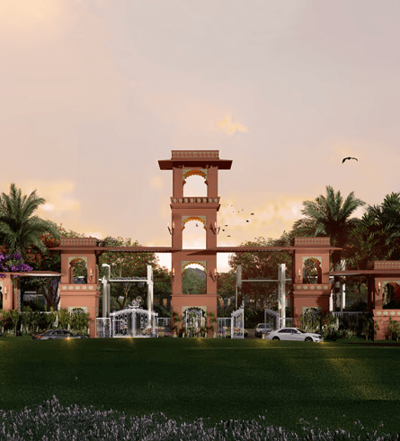 Modern luxury villa with infinity pool at sunset with tree.