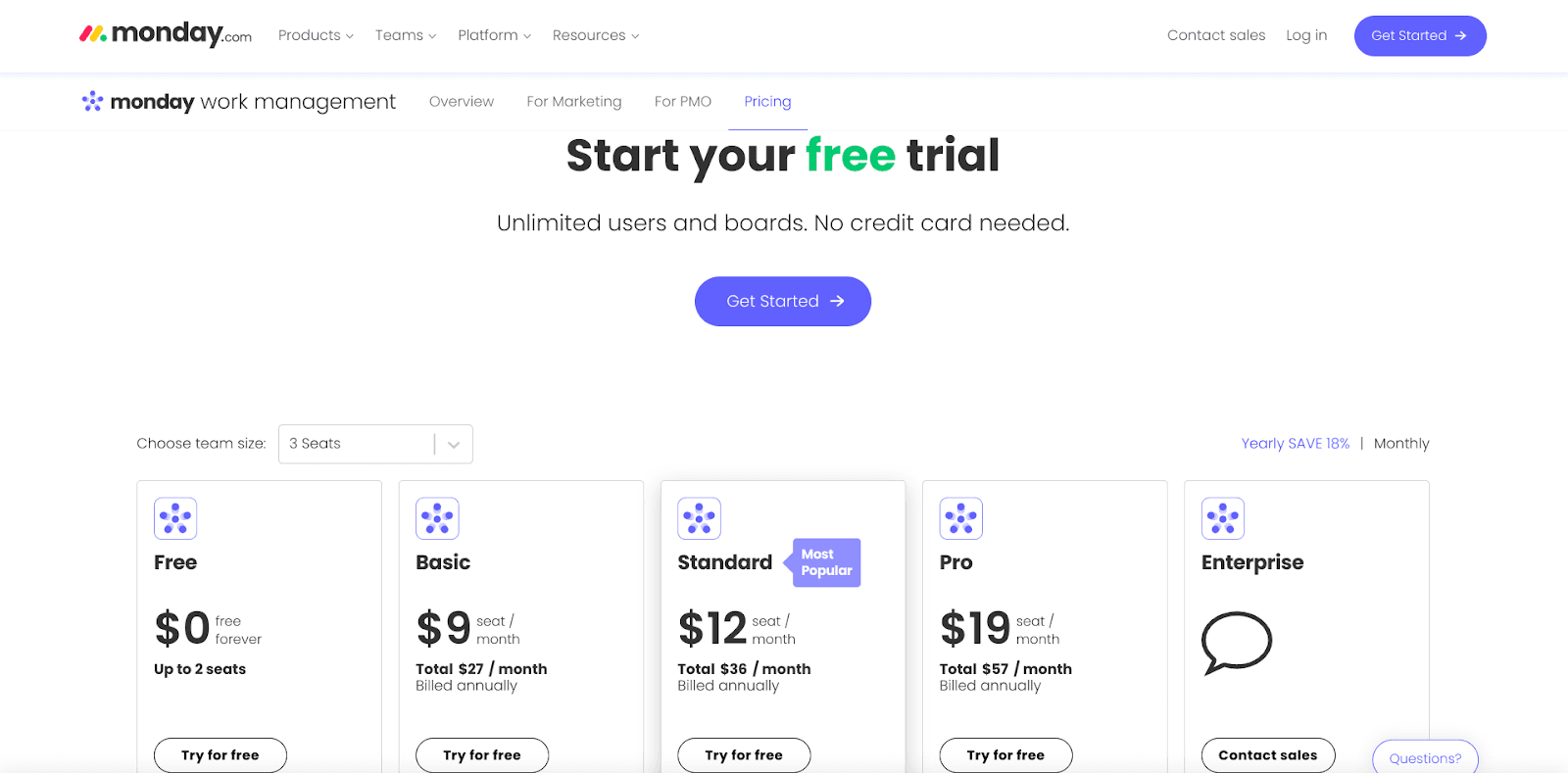 Monday.com pricing page screenshot