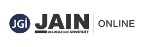 The image shows the logo of Jain Online, featuring the JGI emblem on the left and the words "JAIN Online" beside it, symbolizing Jain (Deemed-to-be University) education services for UG/PG online degree programs, relevant to EazyGrad and unbiased counselling.