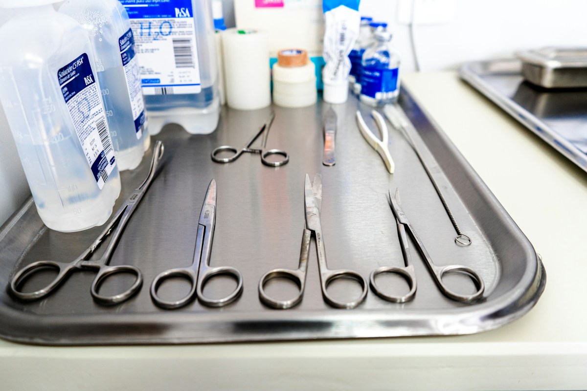 A tray of sterilised instruments