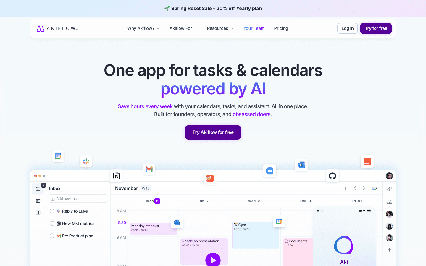 Akiflow task calendar
