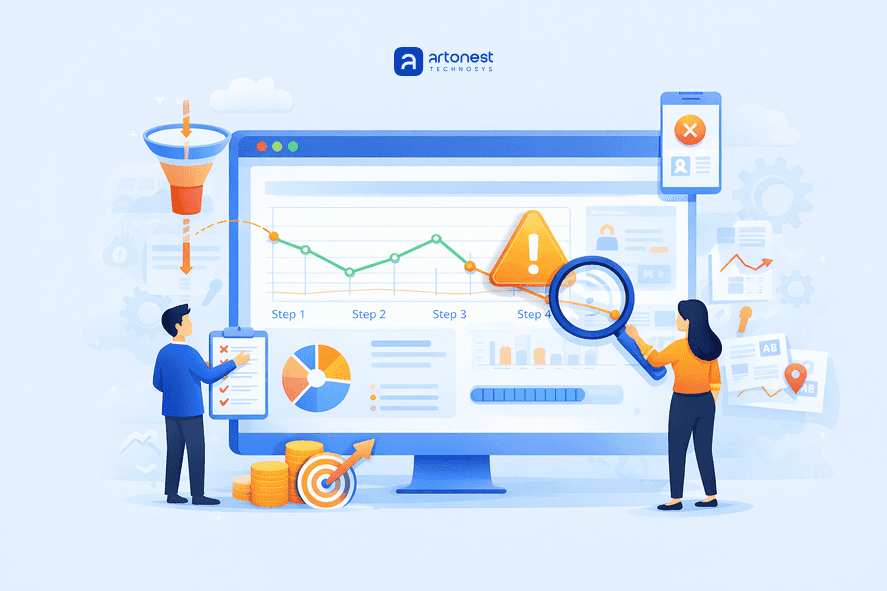 UX analytics dashboard identifying user drop-off points by Artonest