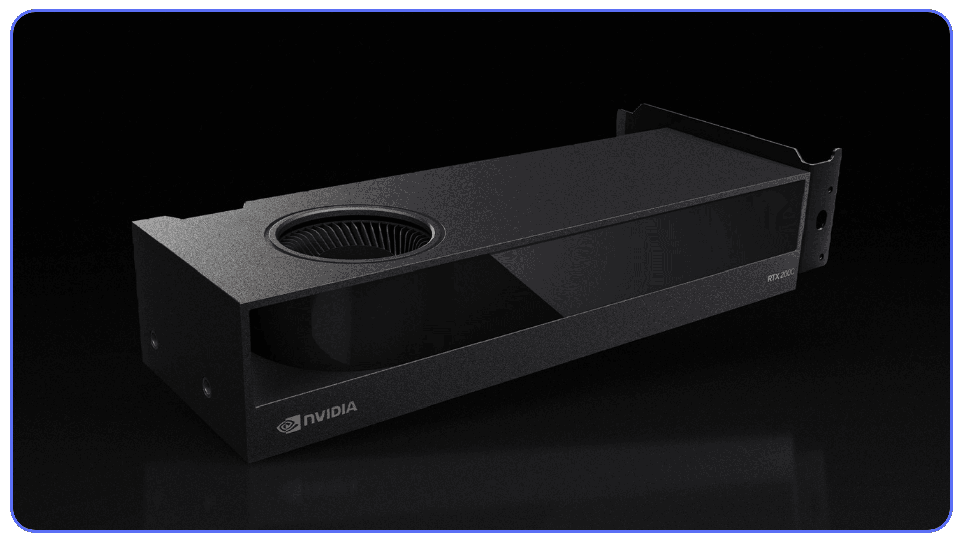 NVIDIA professional workstation GPU unit in black metal casing, designed for data centers or render servers.