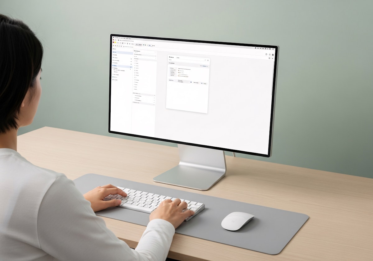 Woman operating a laptop