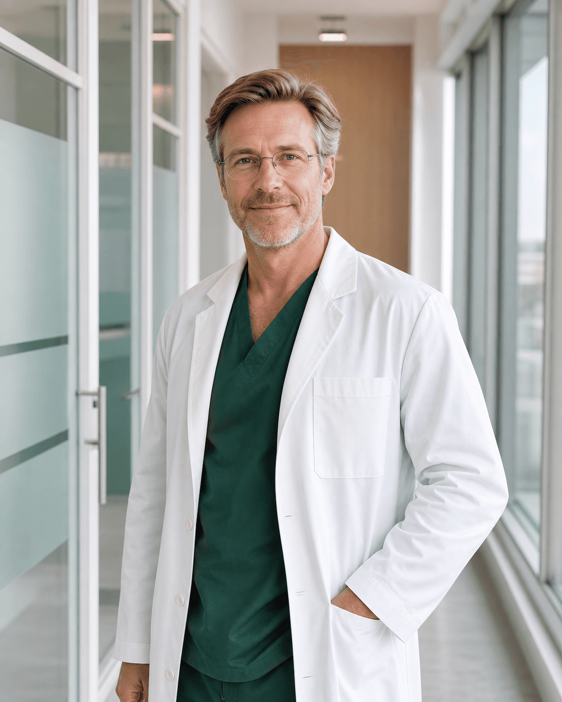 Dr. Marcus Weber, fictional demo clinician. AI-generated portrait.