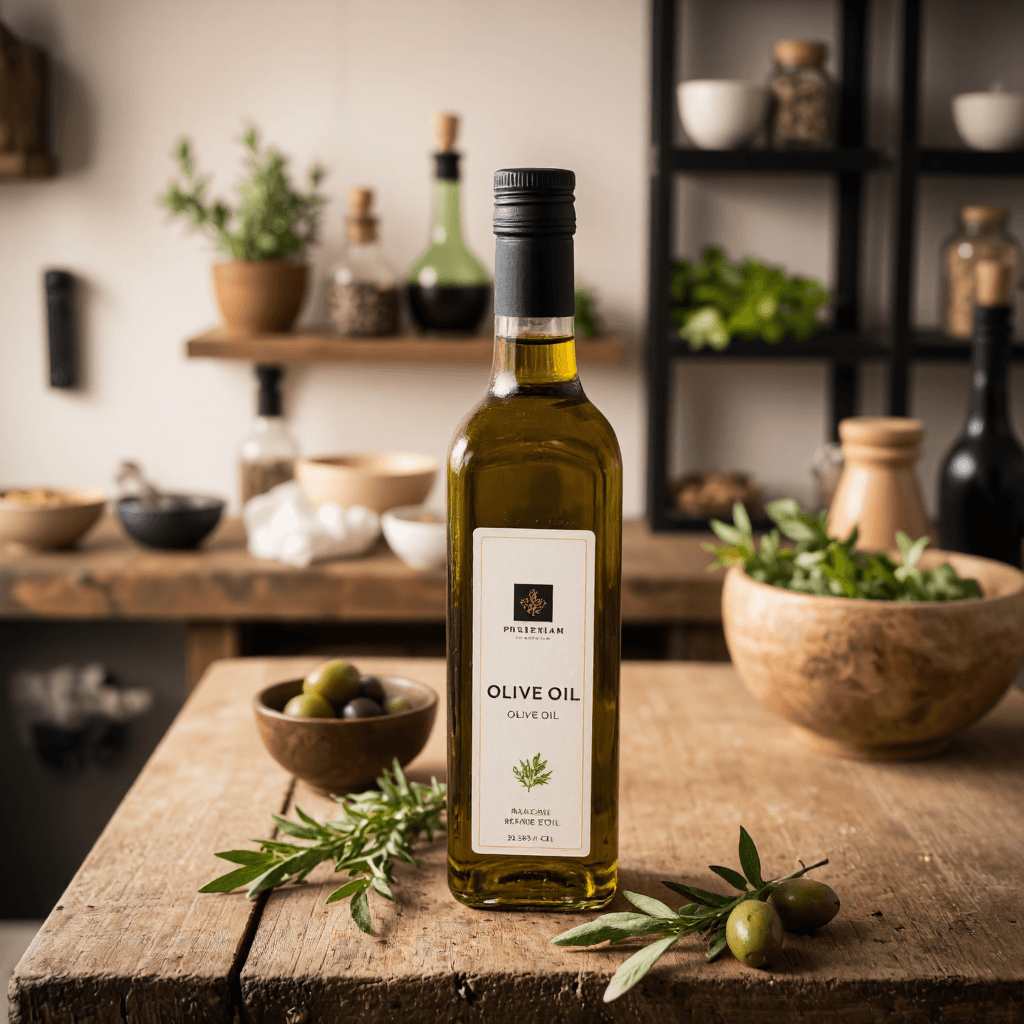 product photography of bottle of olive oil