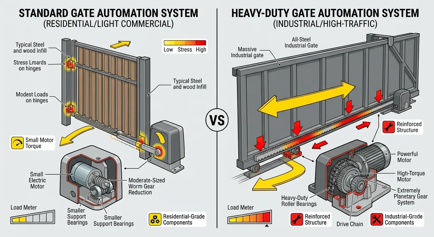 Comparison of standard and heavy gate opener requirements