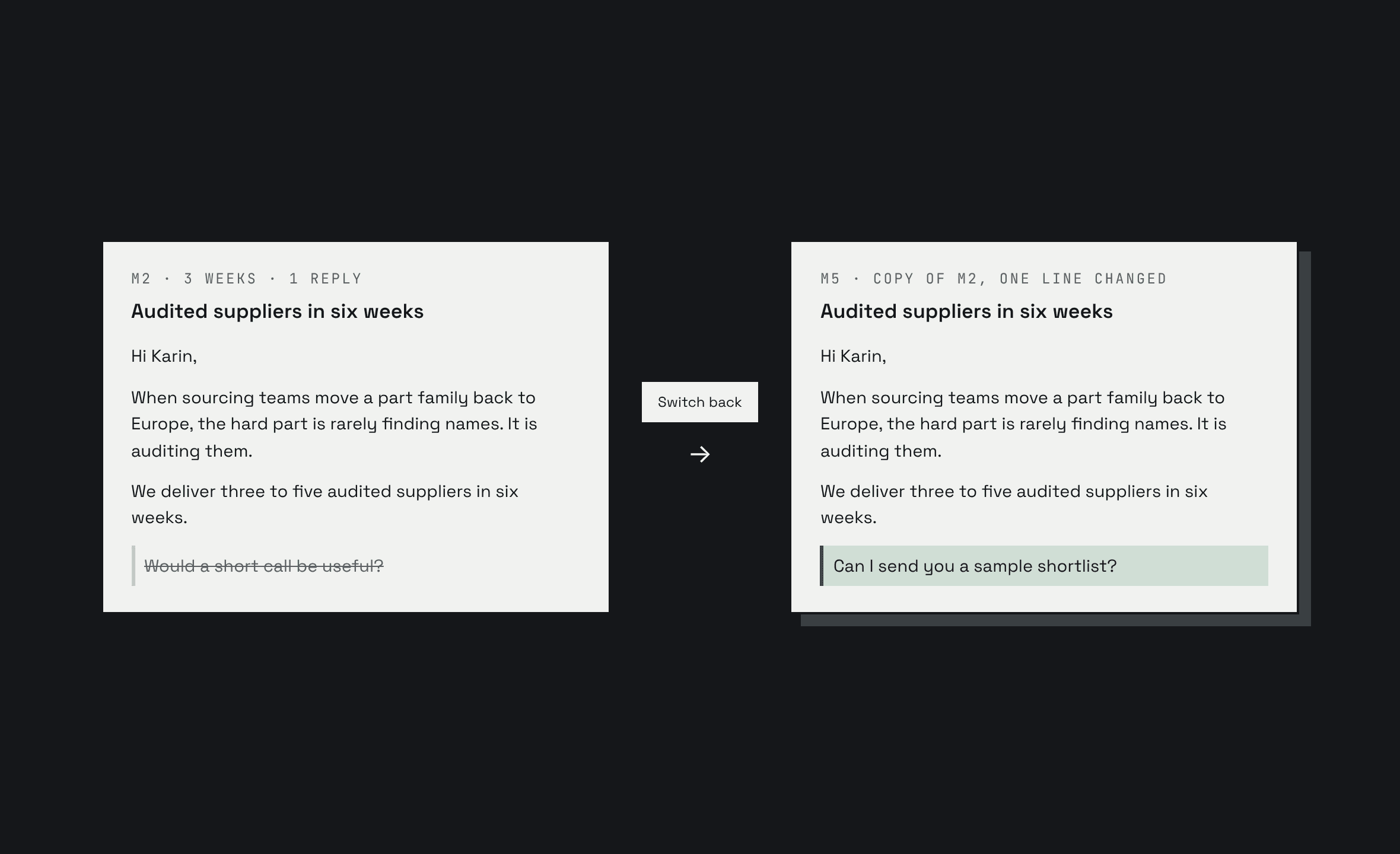 Switchback Messages: switch back on a message