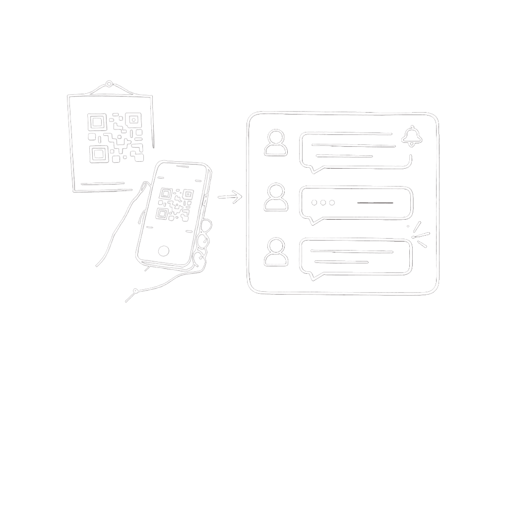 QR code customer support that routes chats to a team inbox with real time updates