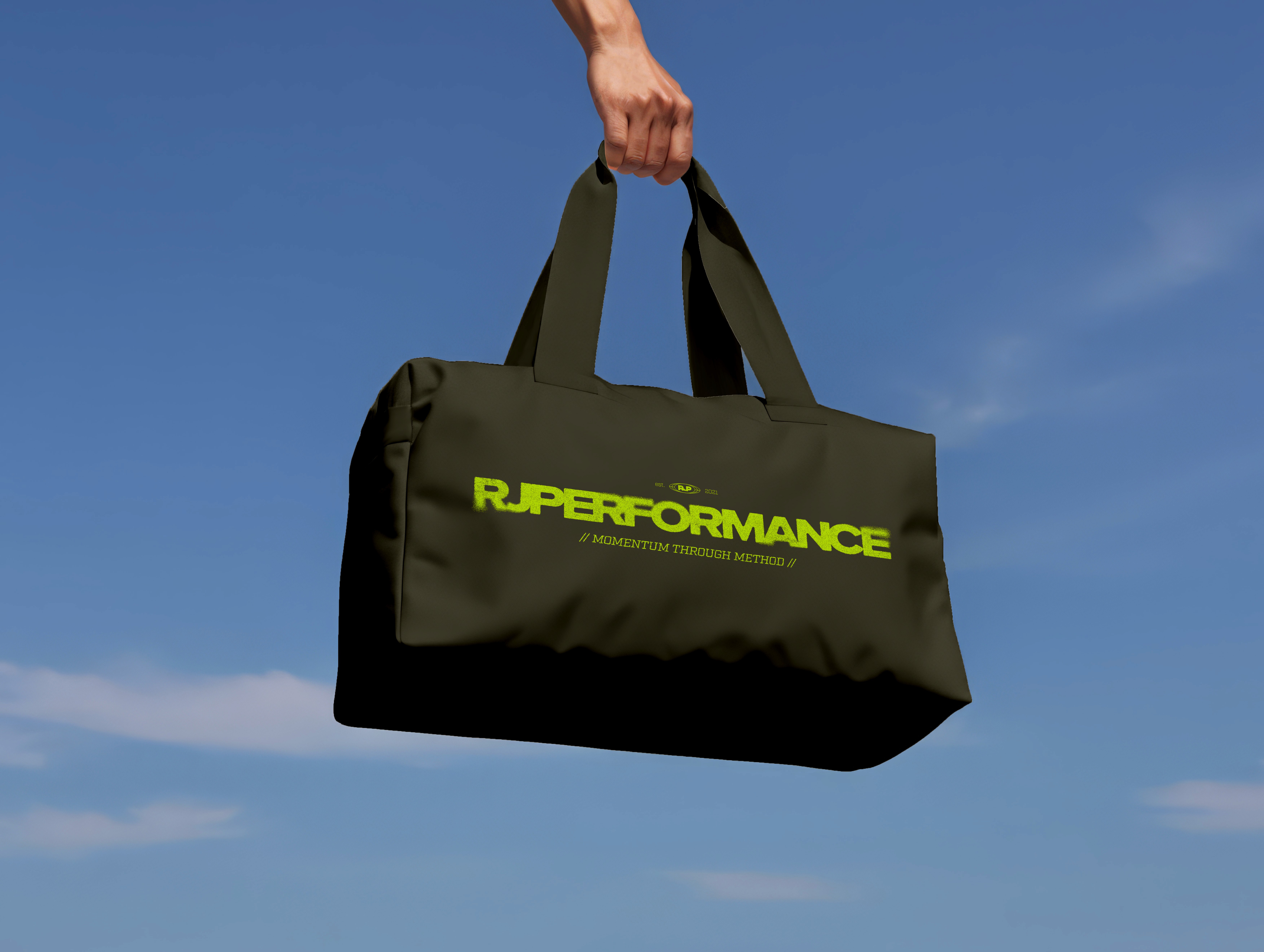 Duffel bag mockup with personal trainer brand identity