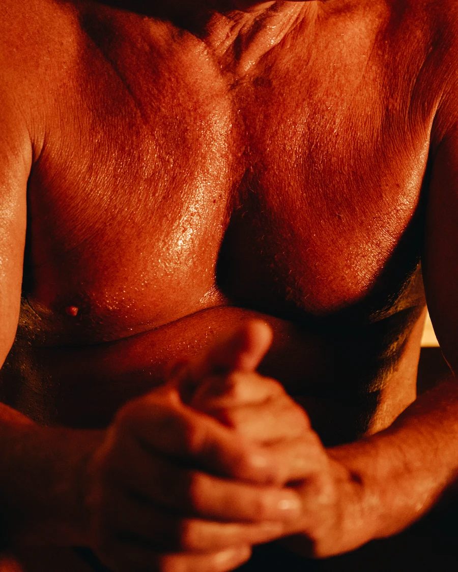 Close-up of the body’s heat response during sauna use as part of contrast therapy benefits.