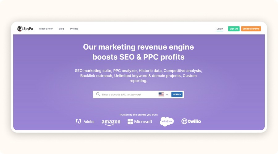 SpyFu Home Page
