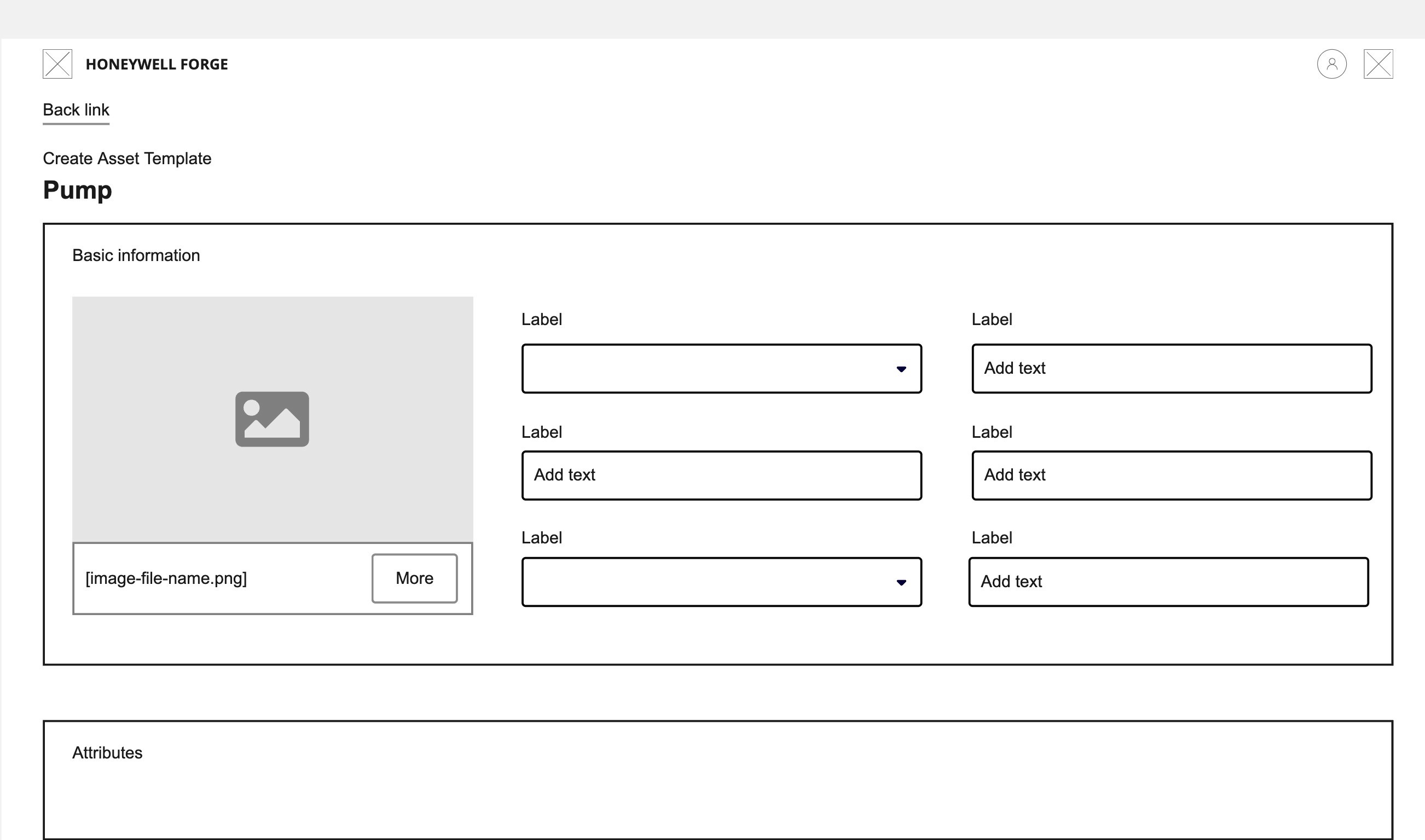 Wireframe of the asset template