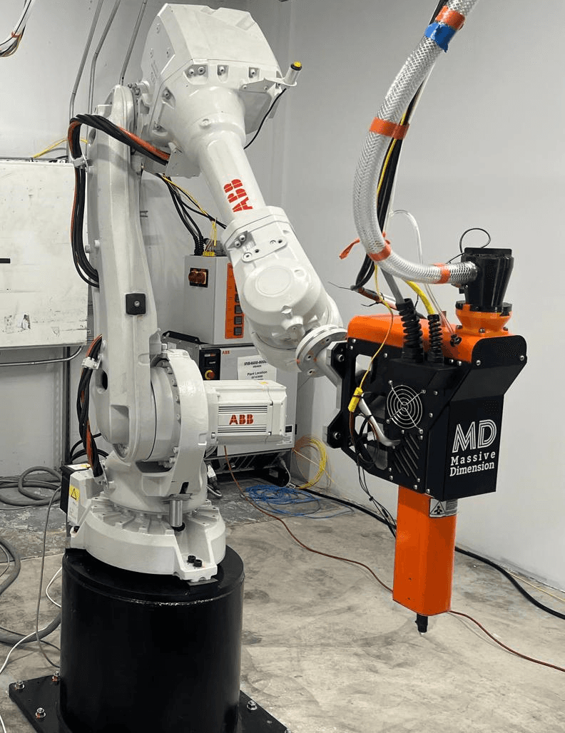 ABB industrial robot with Massive Dimension extruder for large format additive manufacturing at NatterBlock