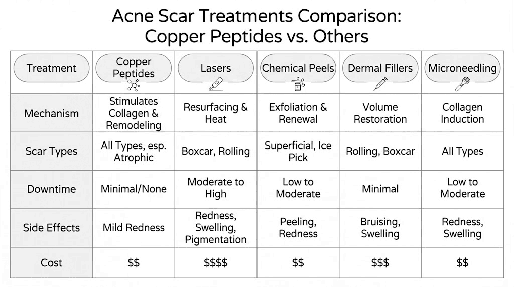 Copper peptides compared to other acne scar treatments effectiveness chart