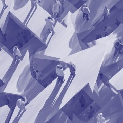 Portada de Fragmentación del sistema político: causas y desafíos legislativos, apunte de política pública de IdeaPaís, mostrando una ilustración que muestra desde arriba a personas que se paran sobre flechas que van en diversas direcciones y se cruzan entre sí.